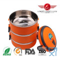 Round Orange Stainless Steel Lunch Box with Lock